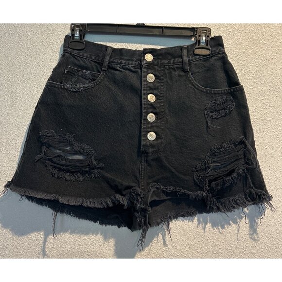 BONGO (WOMENS 9) Cotton Black Shorts Button Fly High Rise - Picture 1 of 5